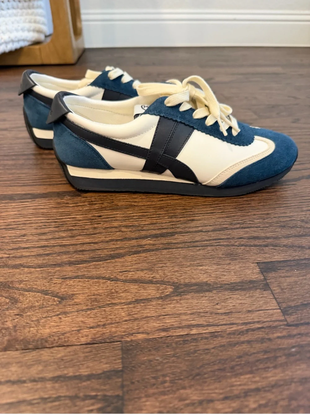 Tory Burch Hank Sneakers Navy Suede and Cream Leather Lace-Up Sneakers